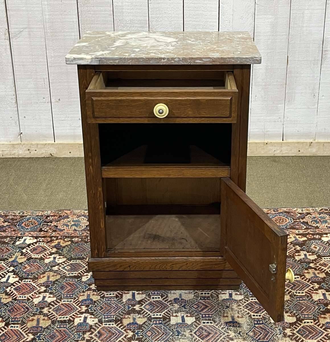 1930s Art Deco oak and marble top bedside table