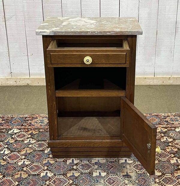 Chevet Art déco en chêne et dessus marbre des années 1930