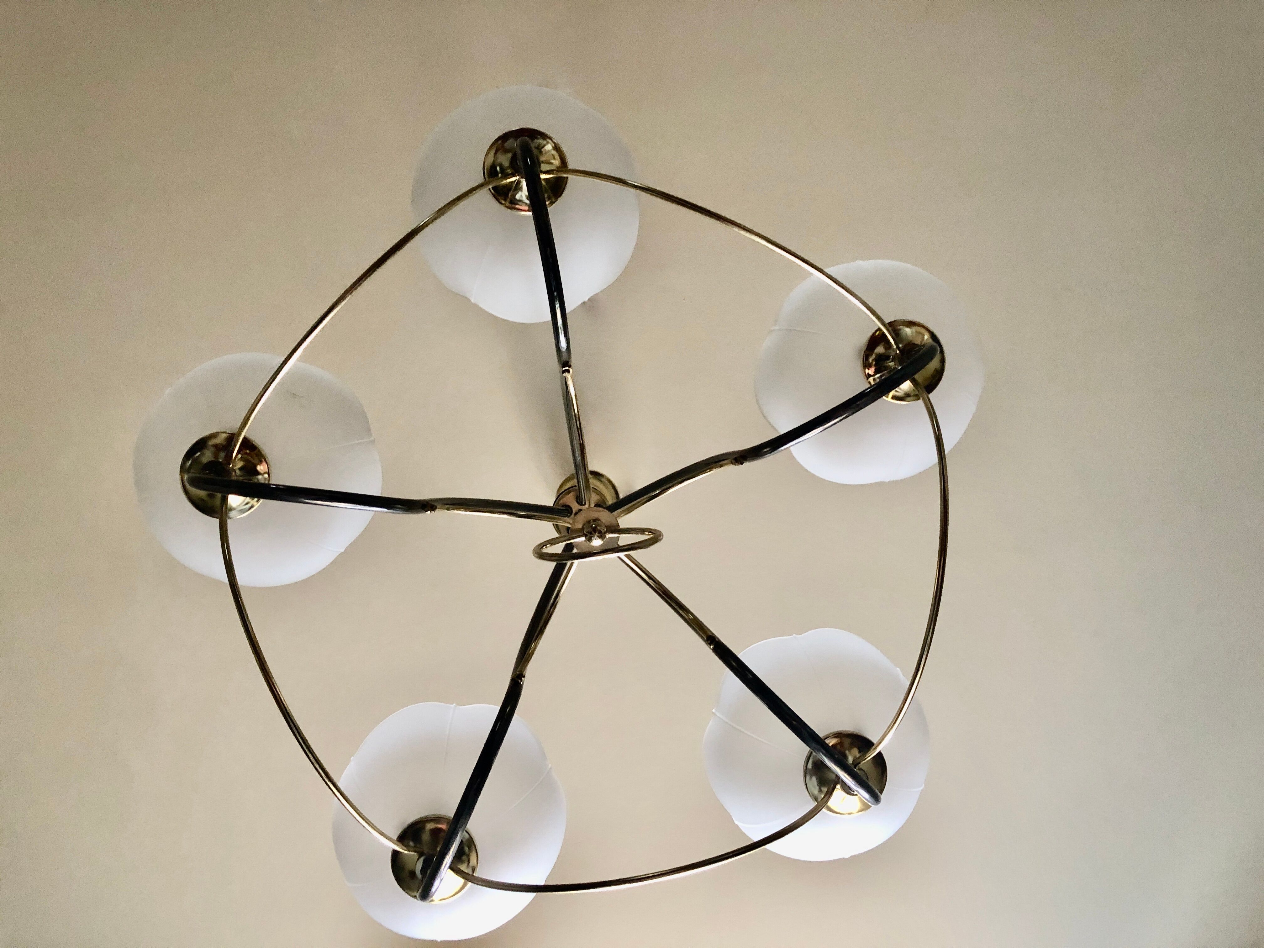 Italian chandelier gray and gold frosted glass flower