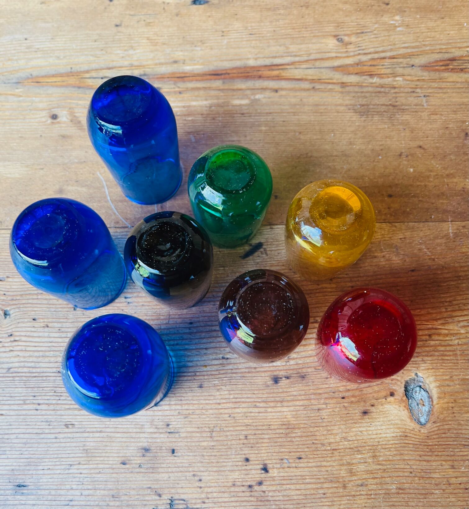 Set of colored liquor glasses 70s