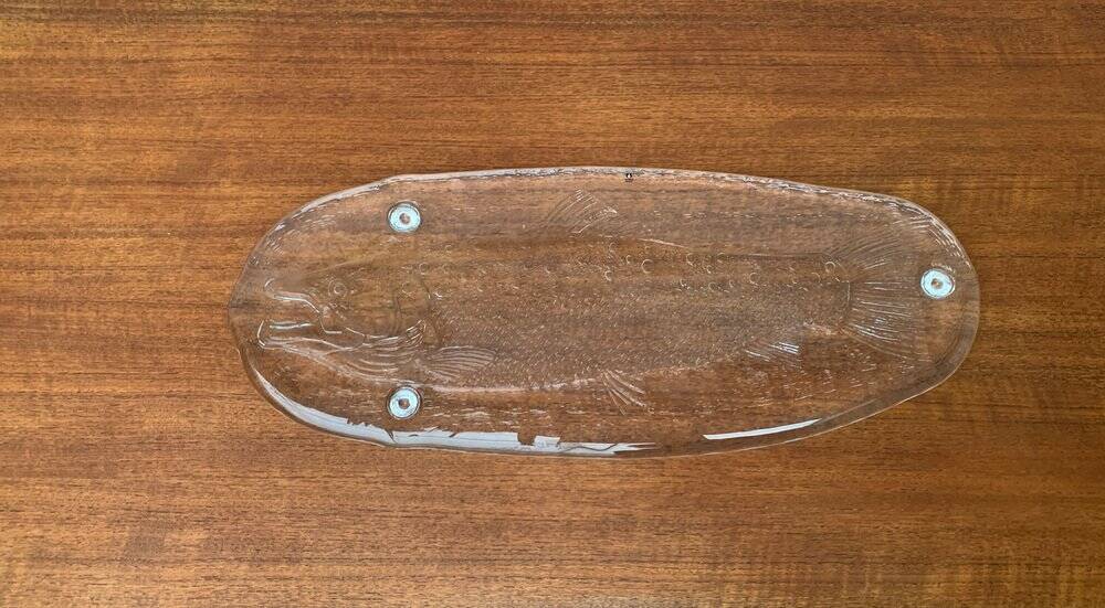 Large Vintage Glass Plate in the Shape of a Swedish Fish by Pukeberg Glass