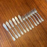 6 forks and 6 fish knives in silver-plated metal, Filet model 1950