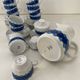 Service of 11 Coffee Cups and Saucers - 70s Design - White and Blue Porcelain