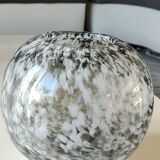 Spherical/ball vase in blown art glass. lsa international. smoked gray speckled white. size 14 x 15 cm