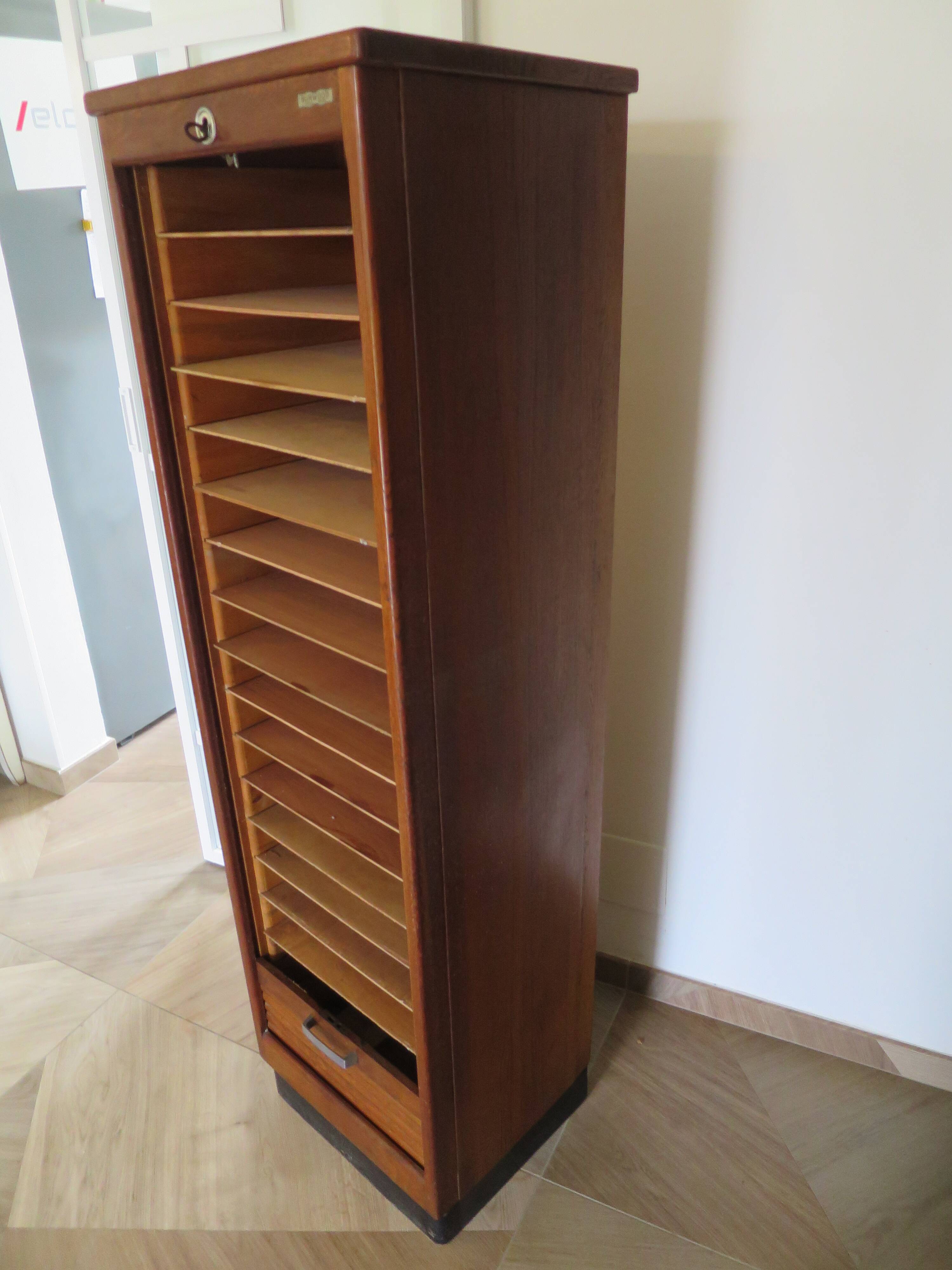 Burwood oak curtain file cabinet, 1960s