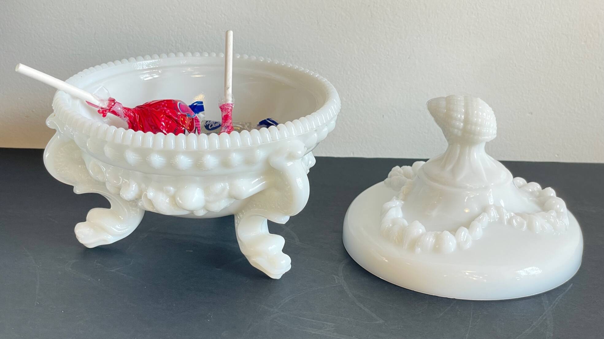 Vintage opaline glass candy dish