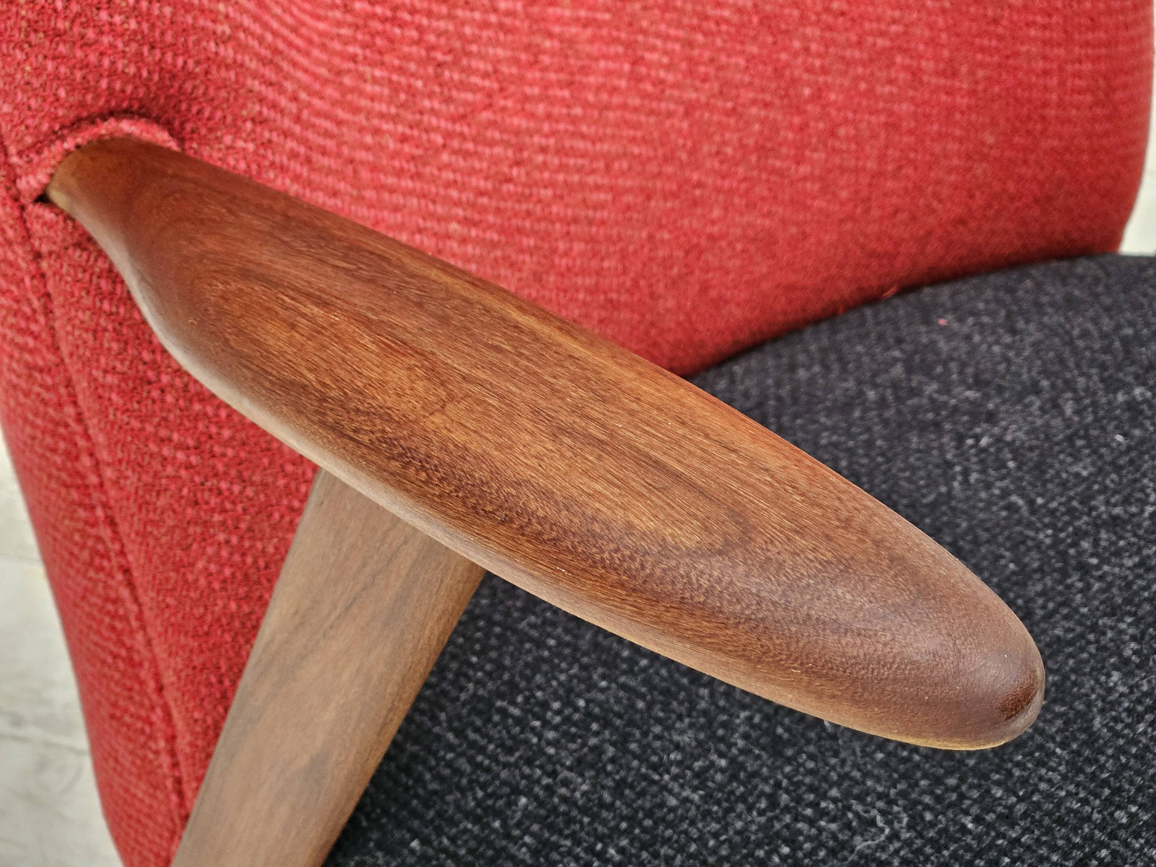 1960s, Danish design by Erhardsen & Andersen, reupholstered armchair, furniture wool, teak wood.