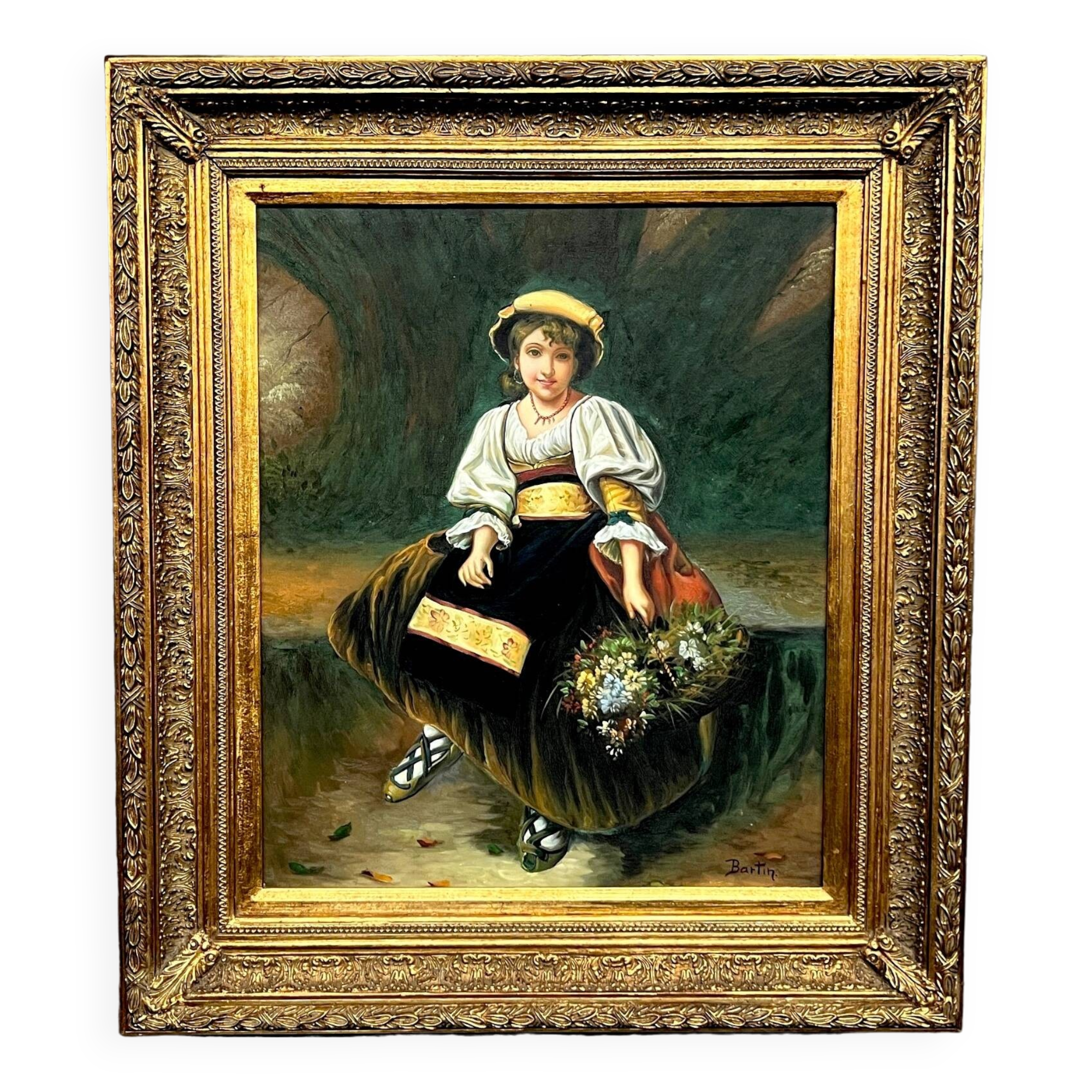Portrait of a flower girl in a beautiful baguette frame.