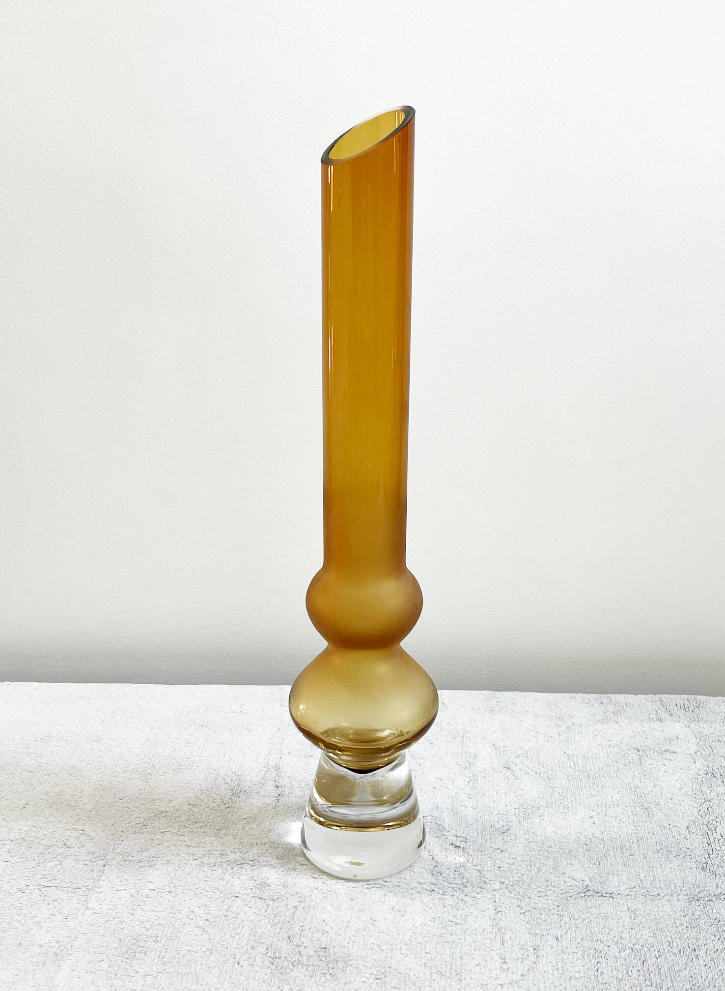 Amber Hooped Glass Vase in the Style of Bo Borgström, Scandinavian Mid-Century Art Glass