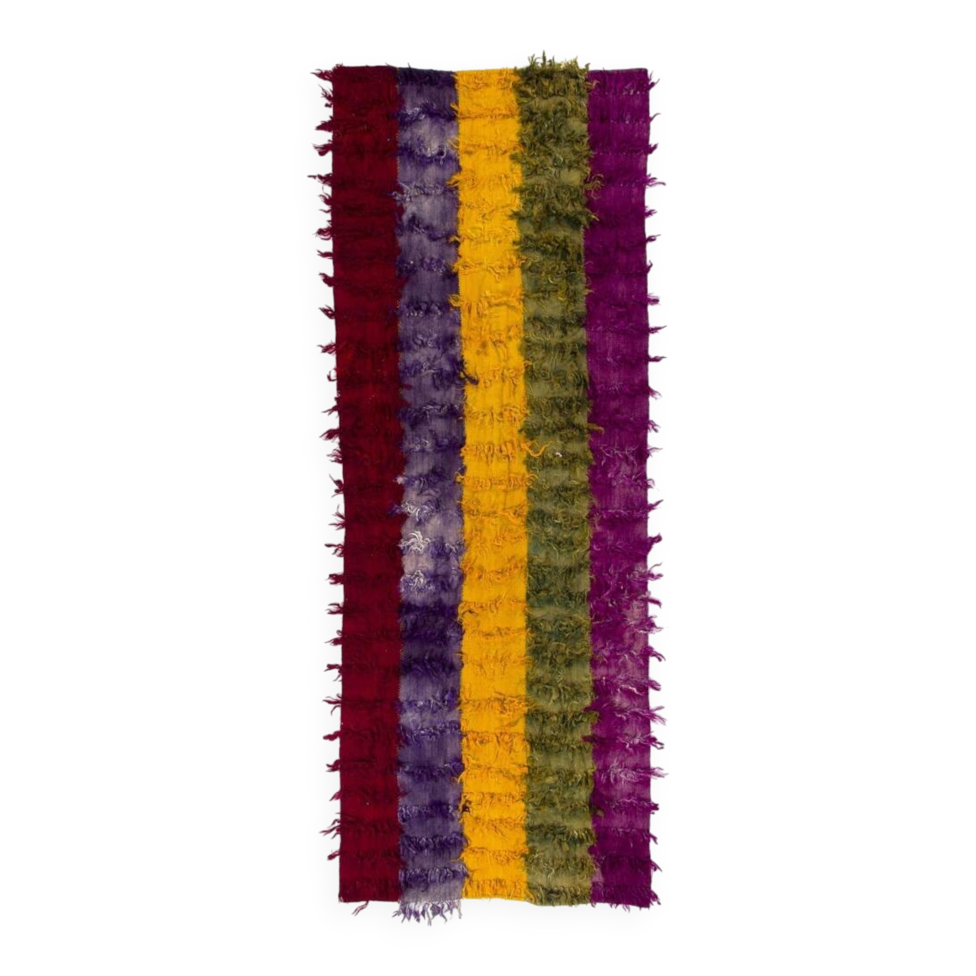 Vintage Hand-Knotted Tulu Runner Rug in Red, Purple, Yellow, Green and Magenta, 100% Mohair Wool