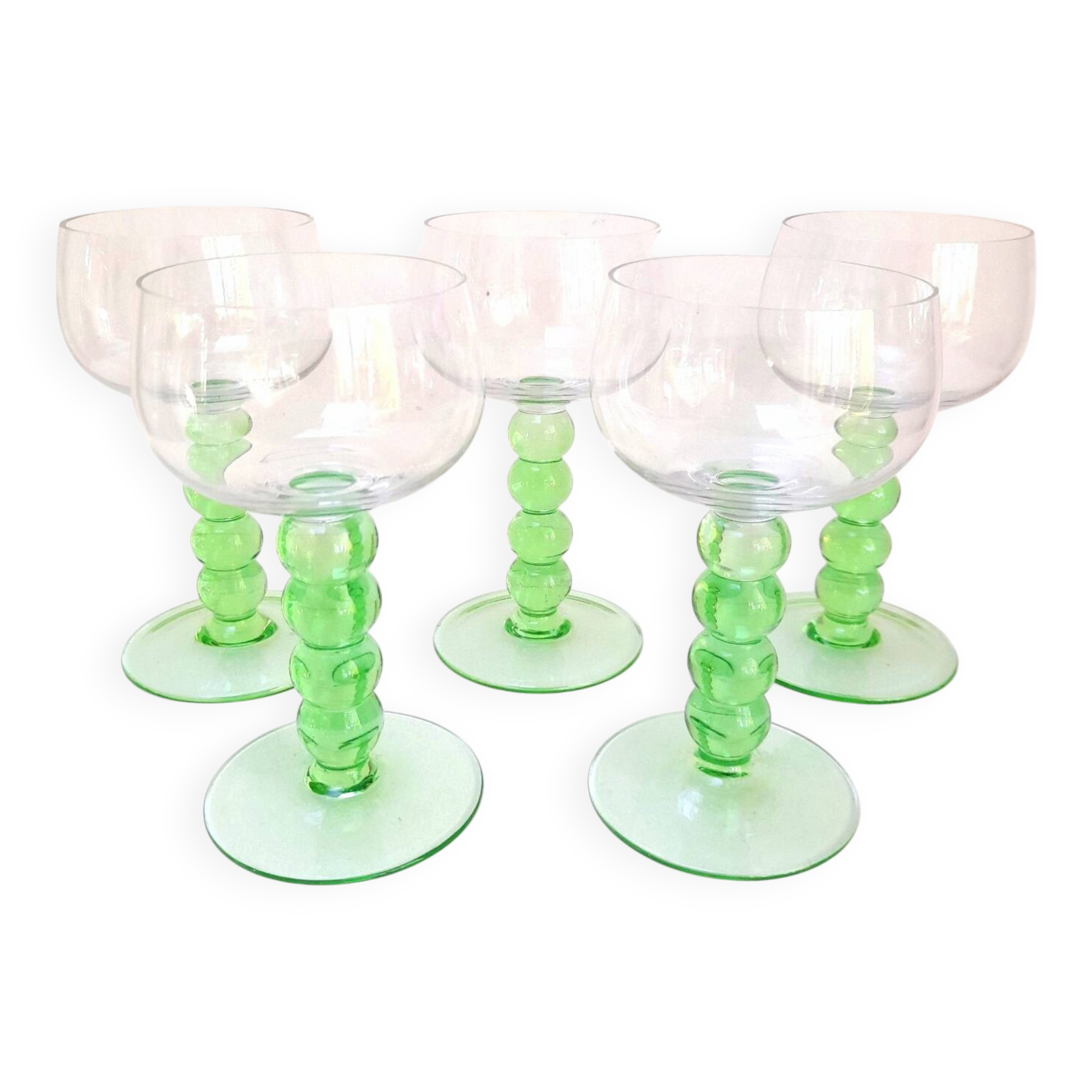 Lot de 5 verres sur pied verts