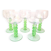 Set of 5 green stemmed glasses