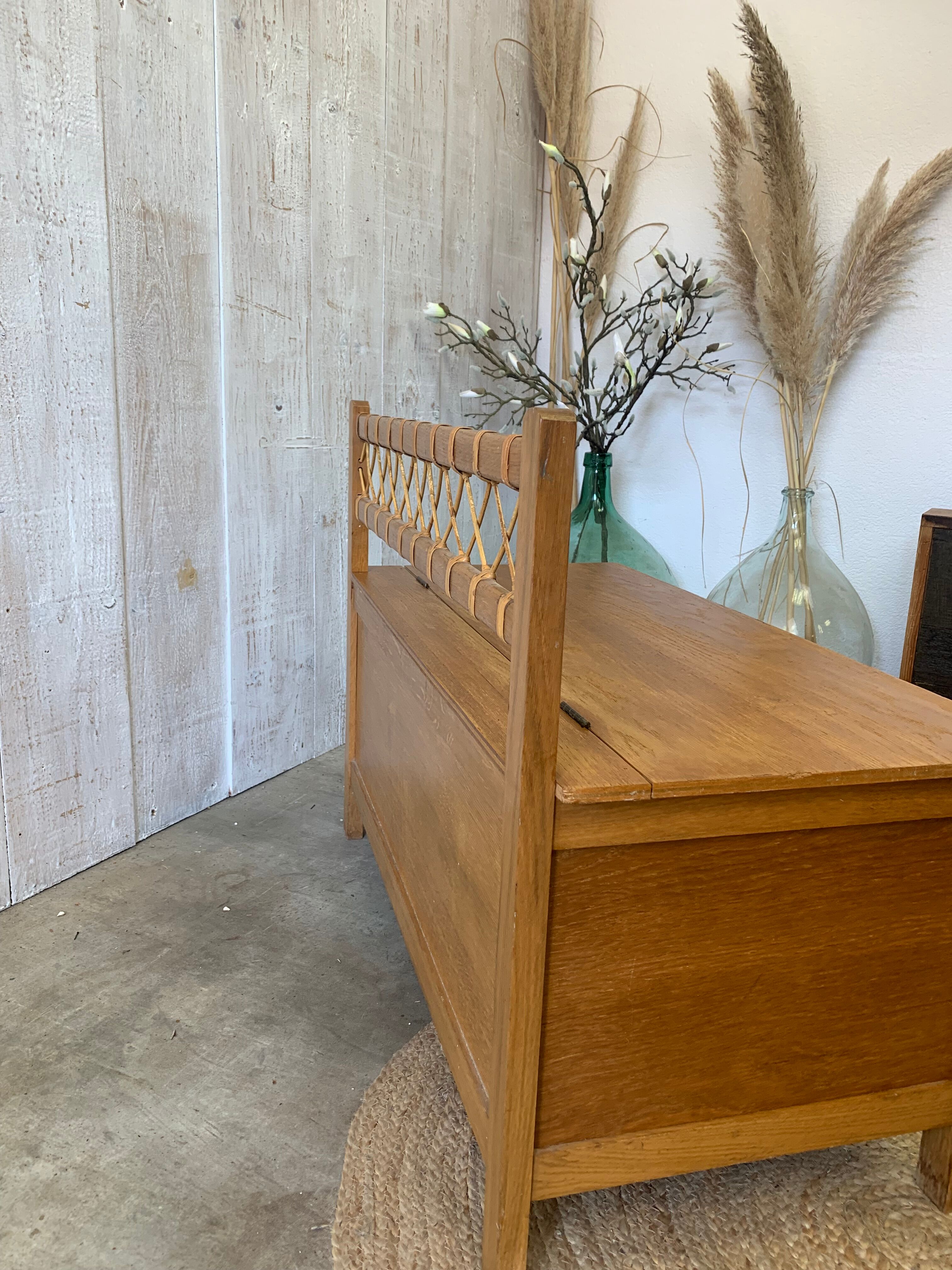 Vintage wood/rattan toy chest