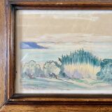 Paysage provençal aquarelle cadre en bois massif 1938