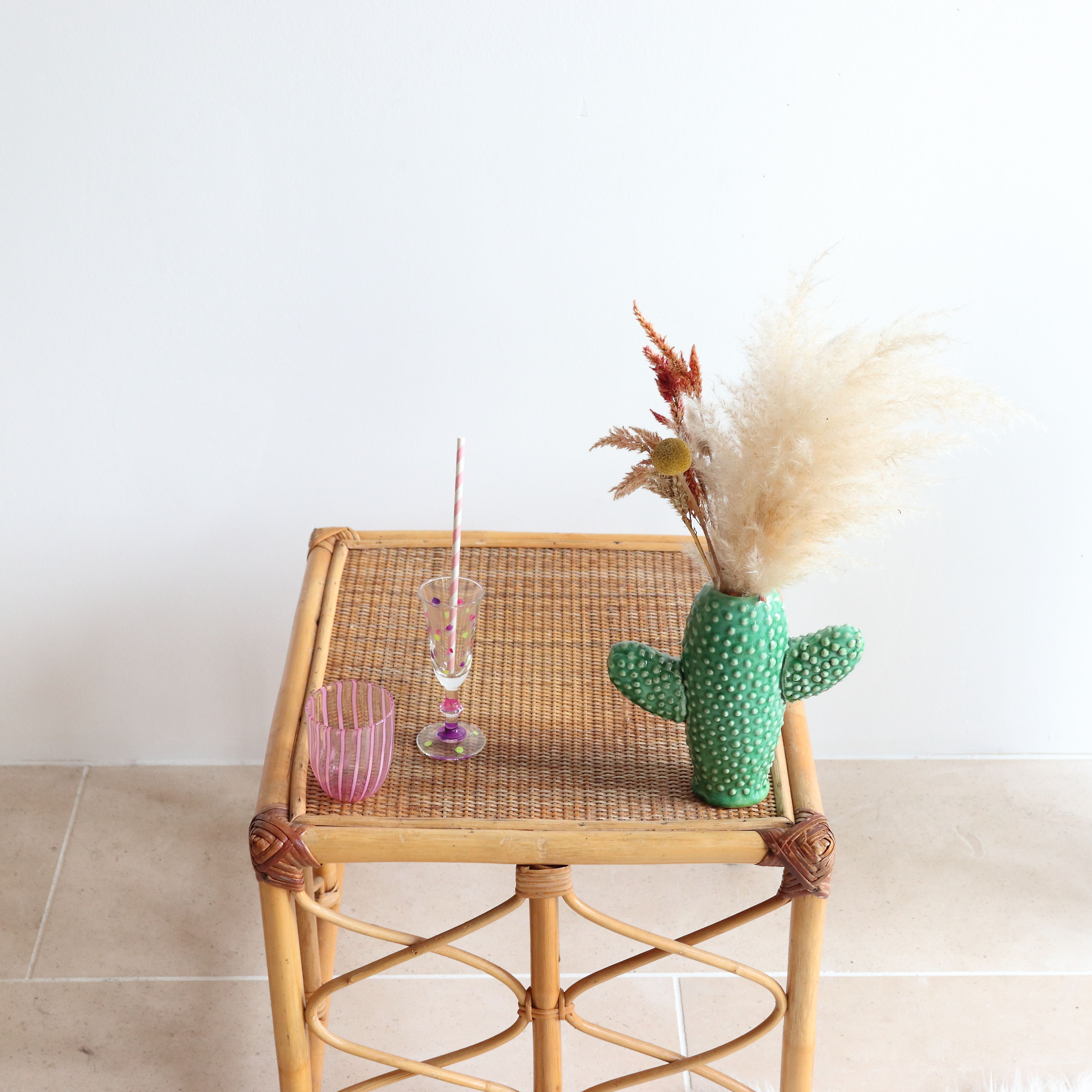 Vintage square rattan side coffee table
