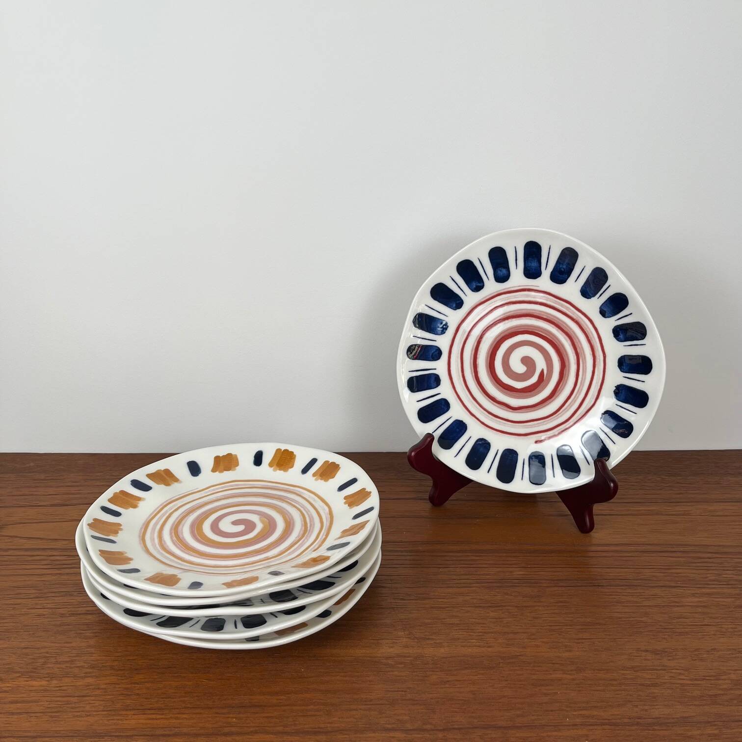 Set of 6 modern H&H dessert plates, Boho model, Italy