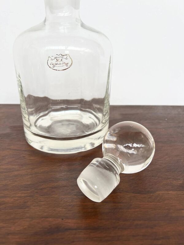 Carafe à whisky vintage en cristal de Paris avec étiquette d’origine