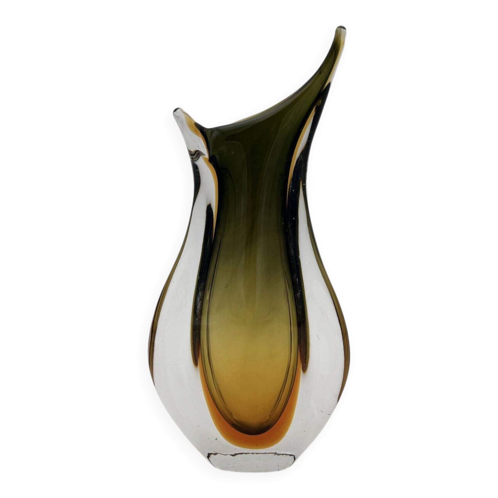 Sommerso Vase Flavio Poli Seguso Murano Green Amber Glass 1950
