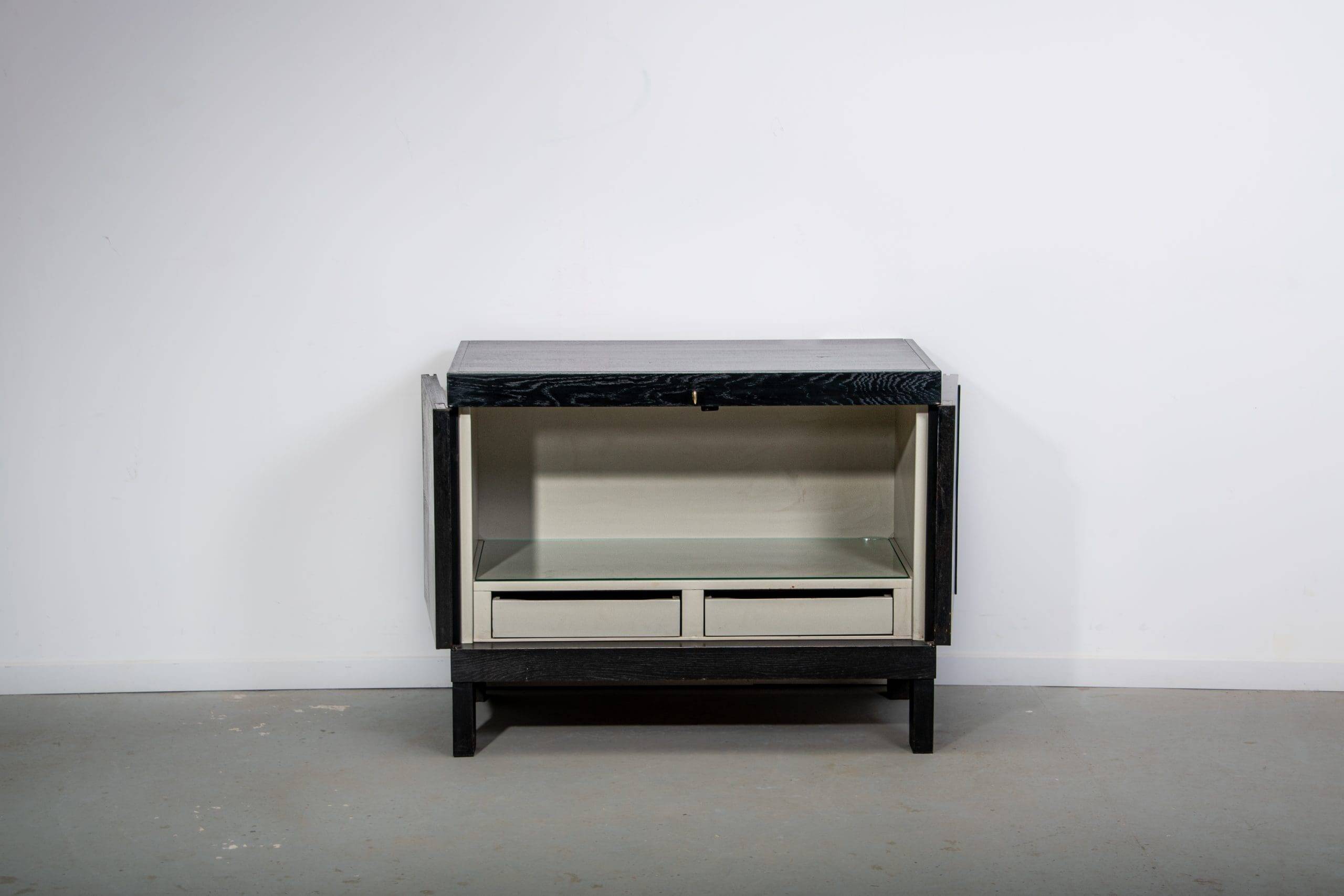 Ebonized brutalist bar cabinet by J. Batenburg for MI Belgium, 1960s