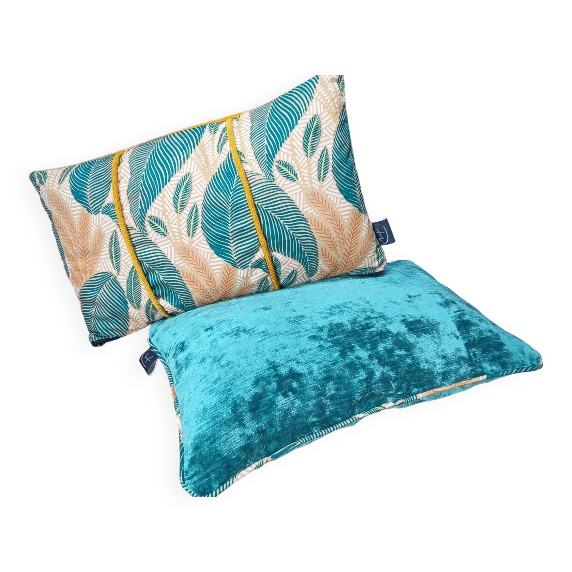 Lot de 2 coussins velours/imprimés 50x30cm