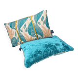 Set of 2 velvet/printed cushions 50x30cm