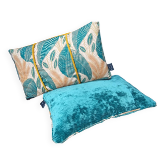 Set of 2 velvet/printed cushions 50x30cm