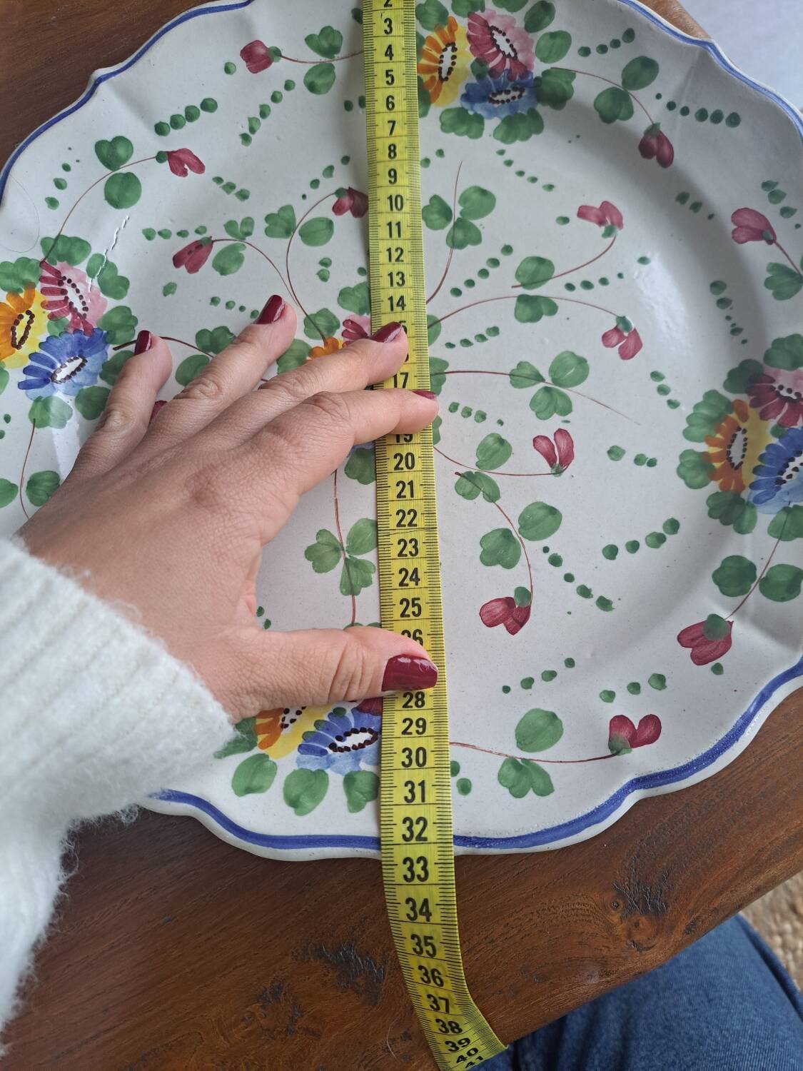 Large painted ceramic flowered dish Italy
