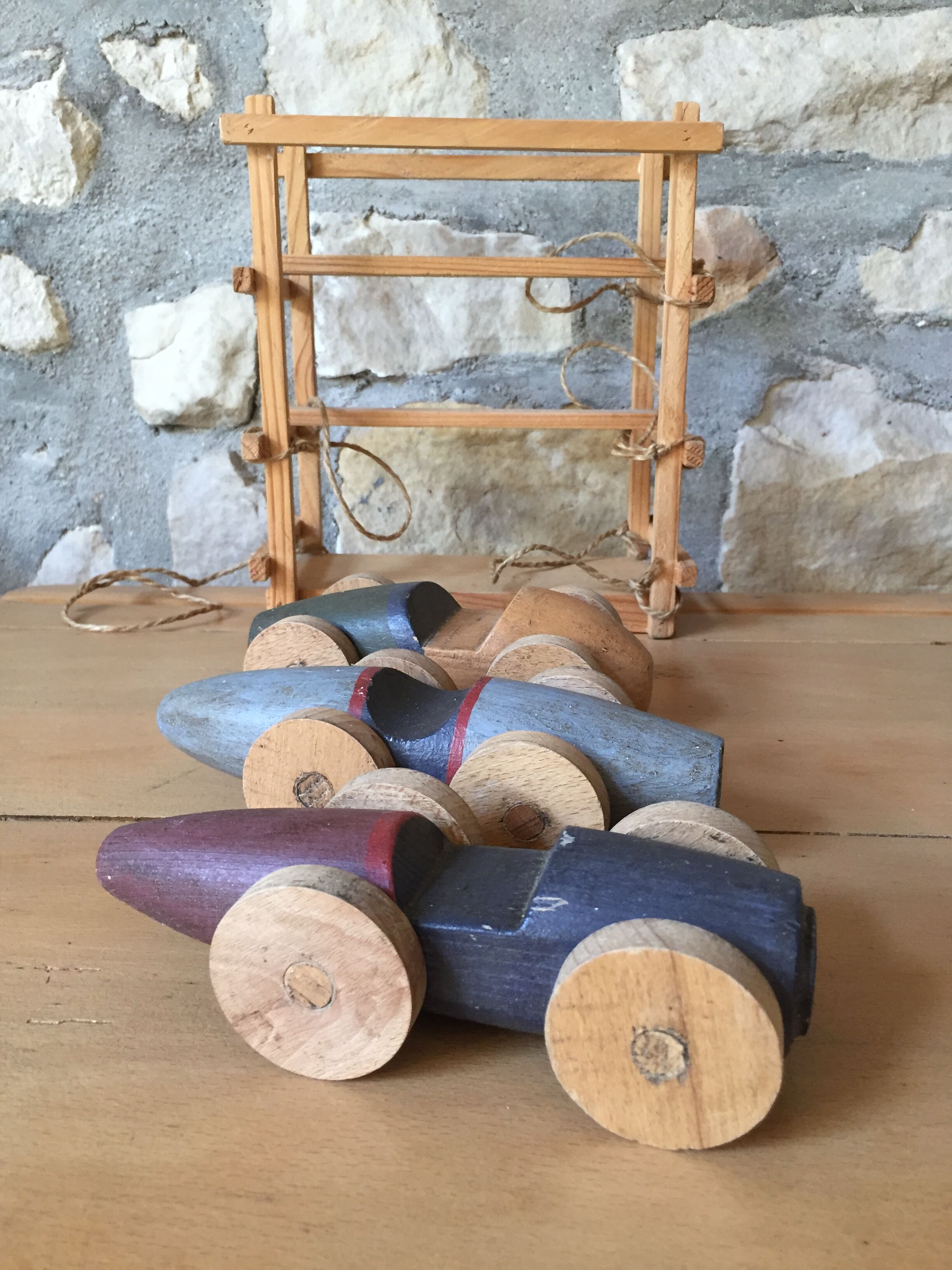 Three old wooden cars