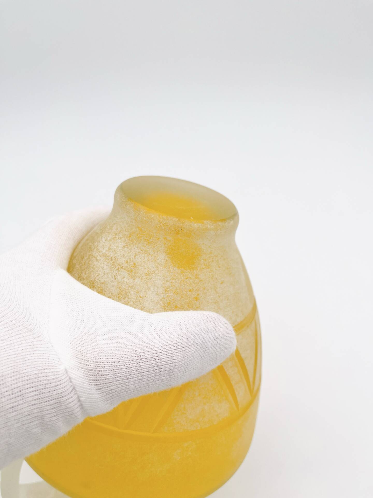 Vase Amphore Murano Scavo Jaune Safran Taillé  Cenedese