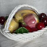 Vintage 1960s Trompe-l'Œil Fruit Basket in Woven Ceramic with Slipware