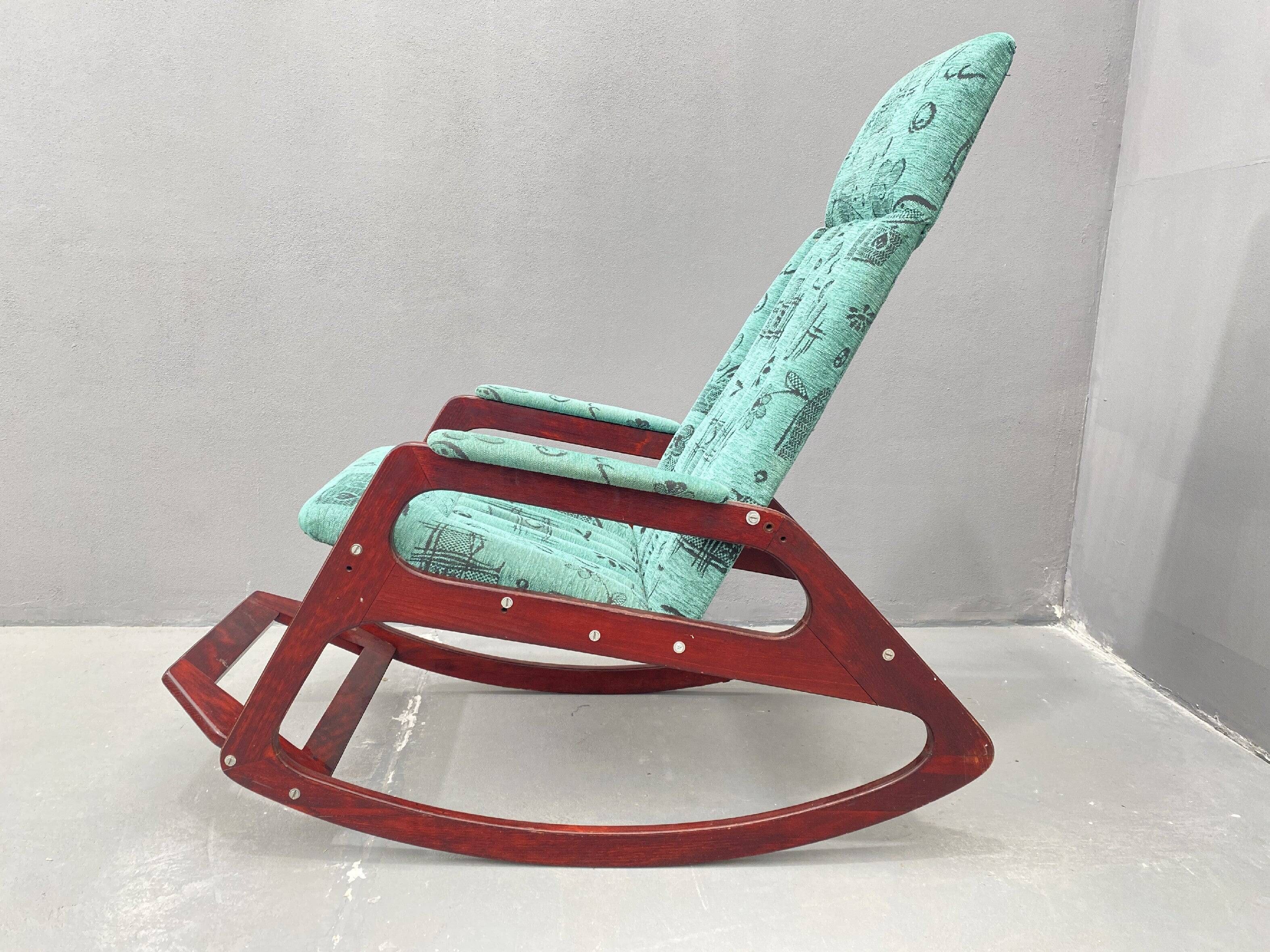 Wooden rocking chair by ÚLUV, mid-century modern, 1970s, Czechoslovakia