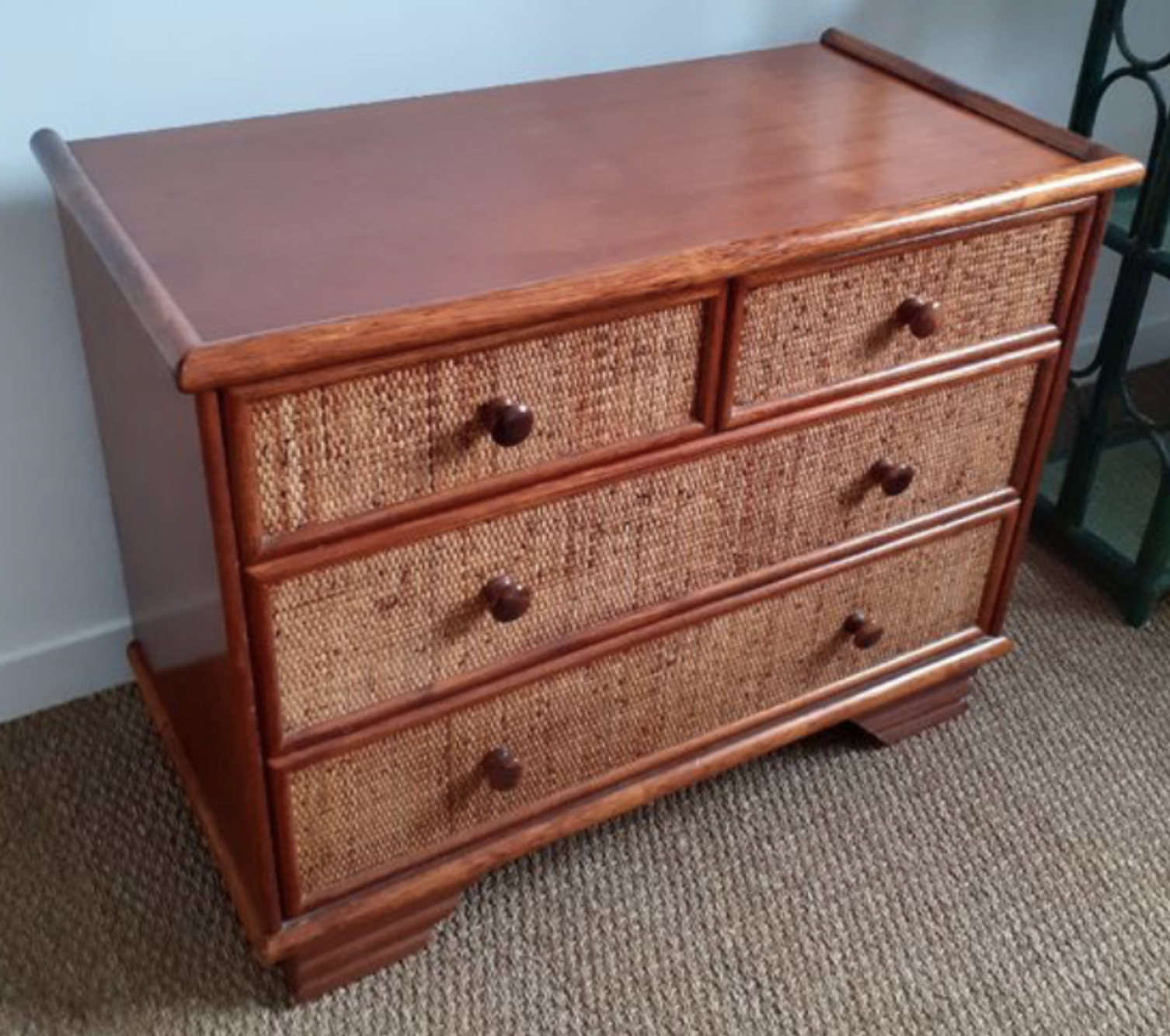 Commode Maugrion for Roche Bobois, wood and rattan, 80s