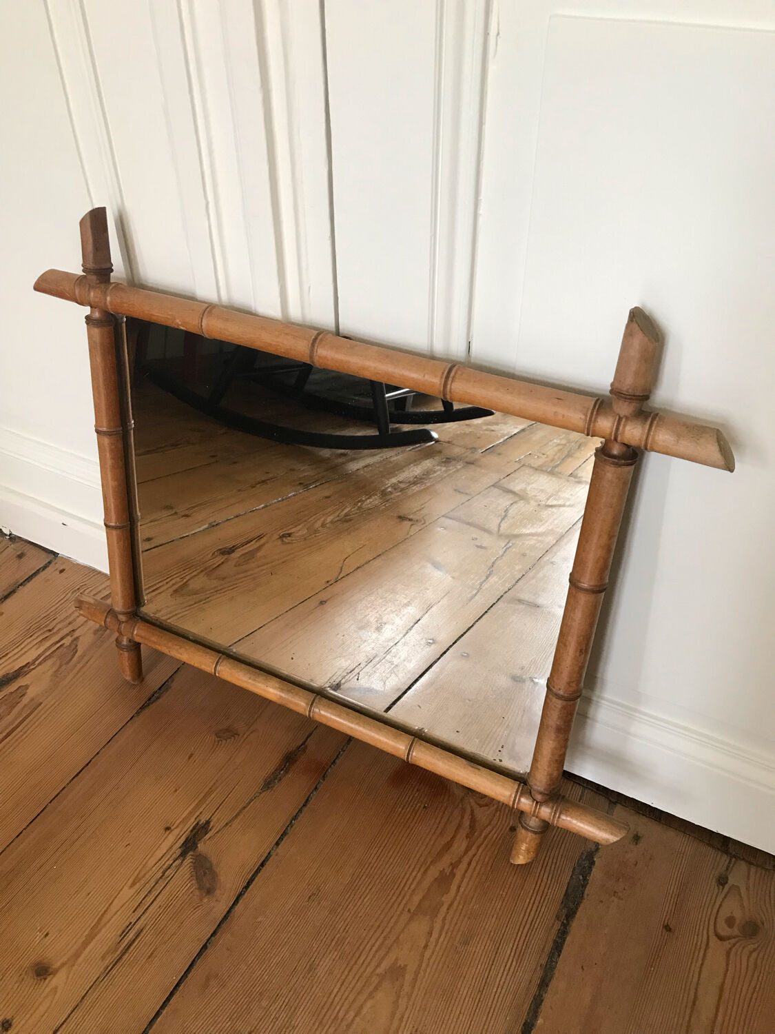 Mirror turned wood vintage bamboo