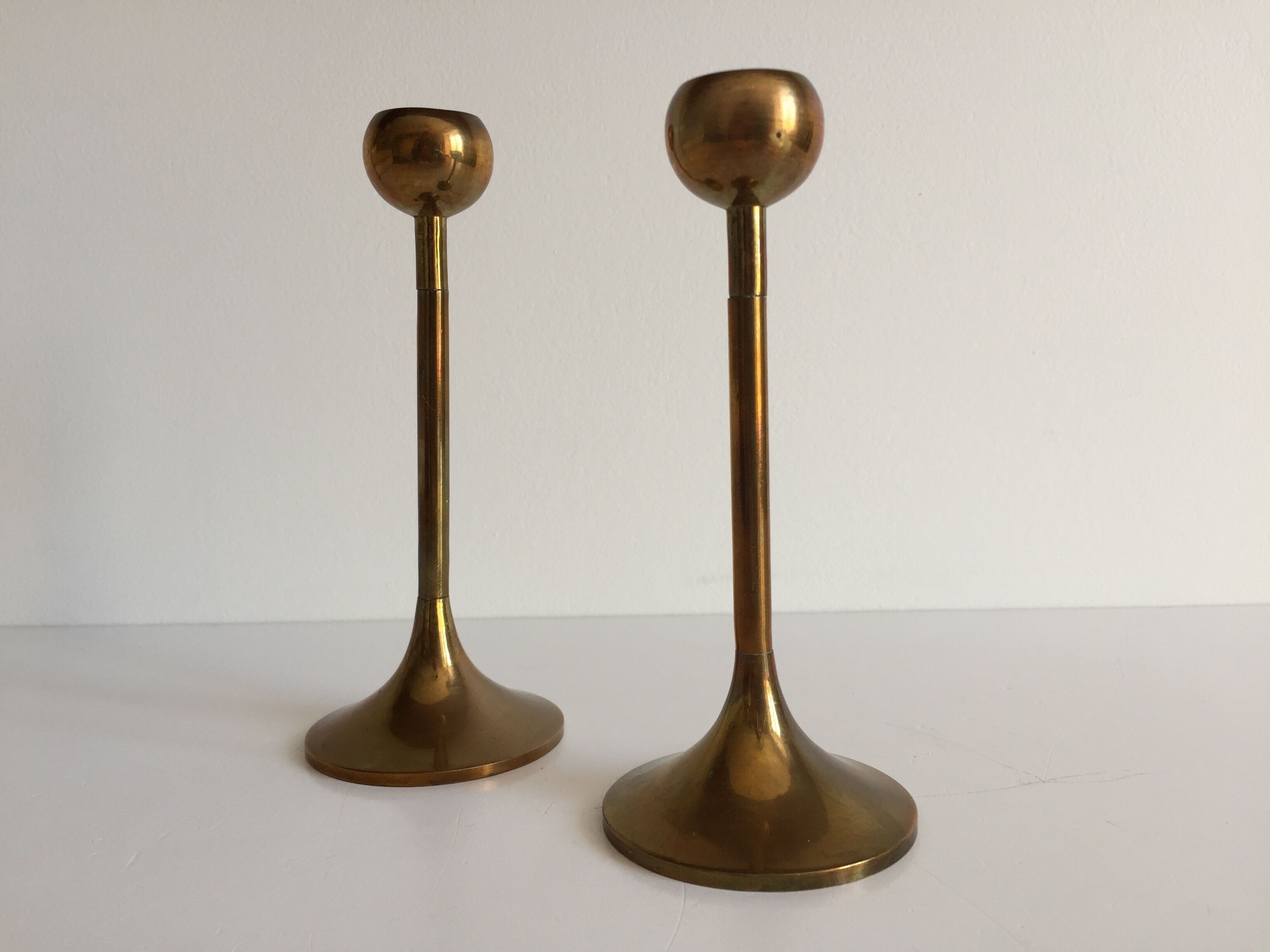 Pair of Scandinavian candlesticks in solid brass