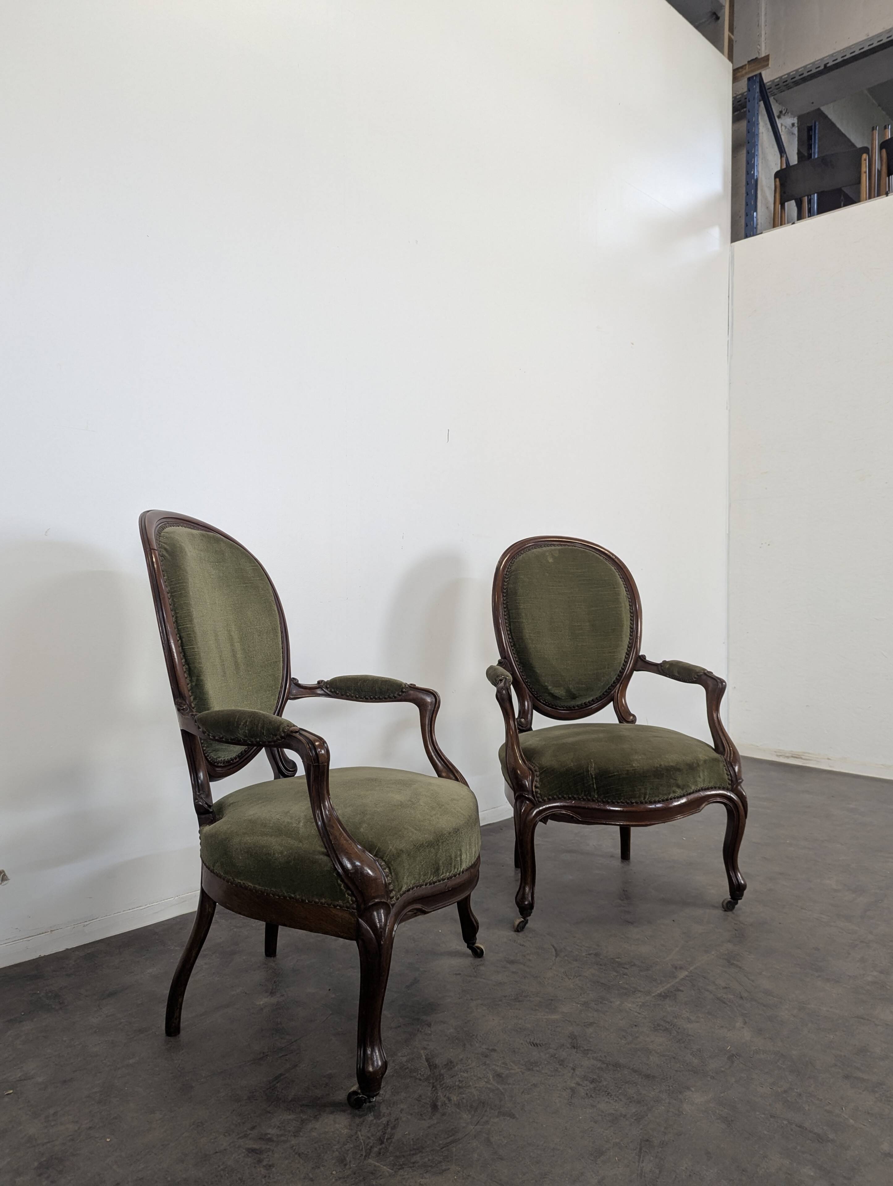 Pair of Louis XV style armchairs in mahogany
