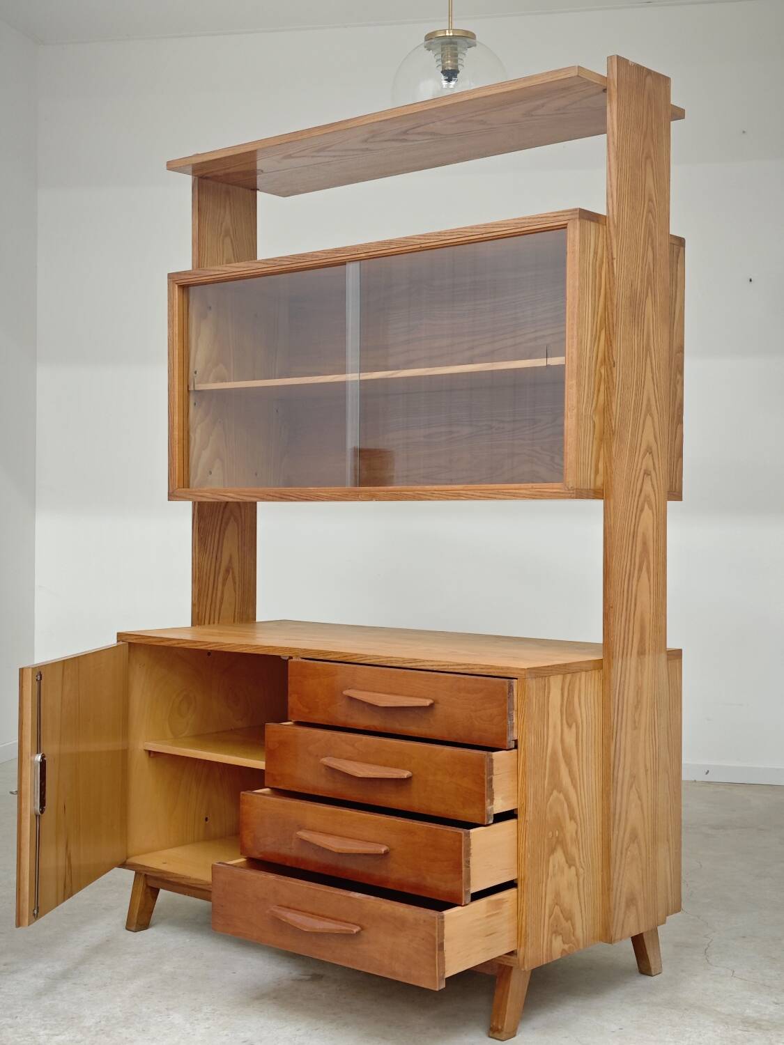 High sideboard, wooden display cabinet by Frantisek Jirak – 1960