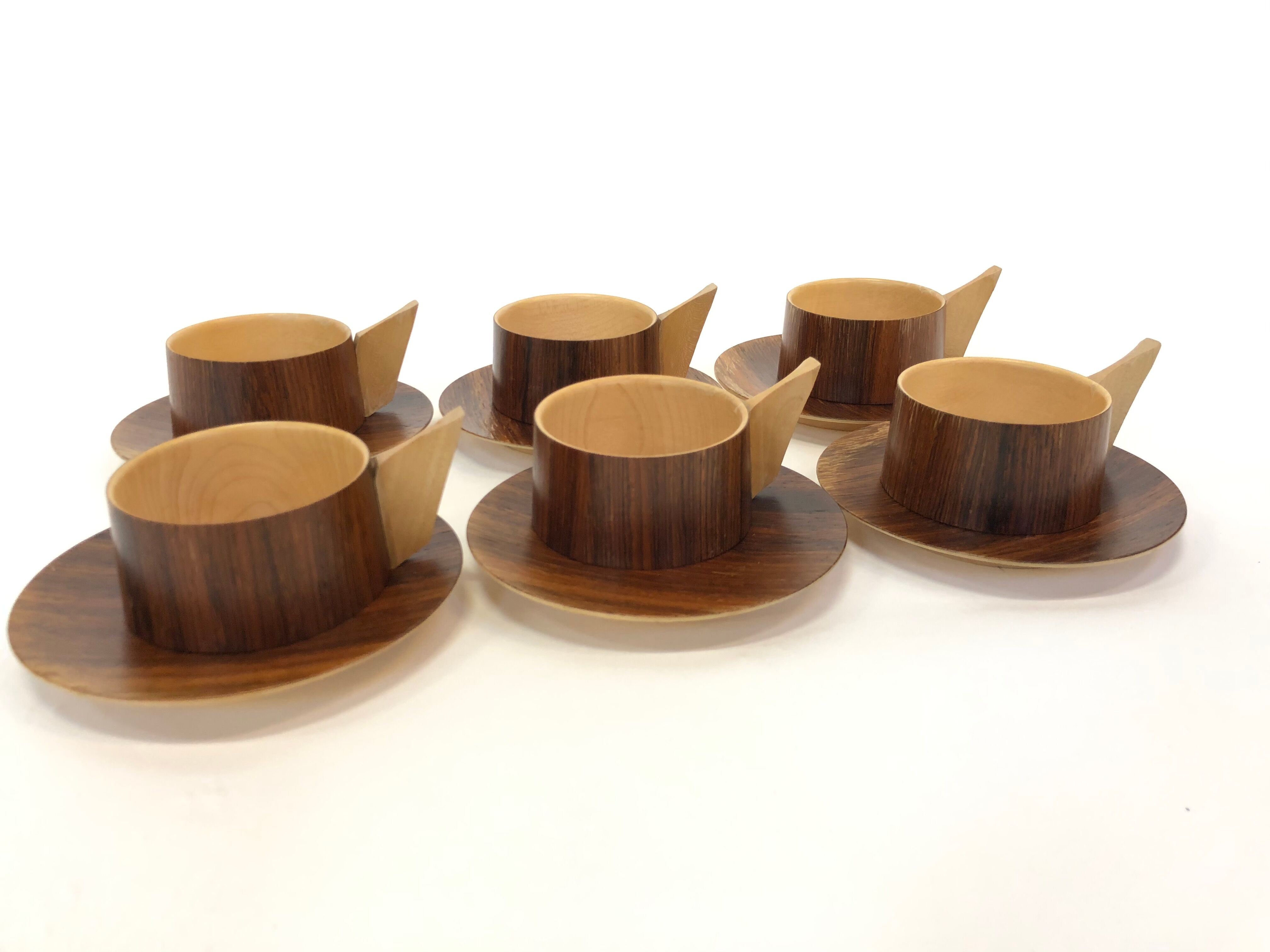 Vintage wooden cups and saucers in teak
