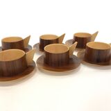 Vintage wooden cups and saucers in teak