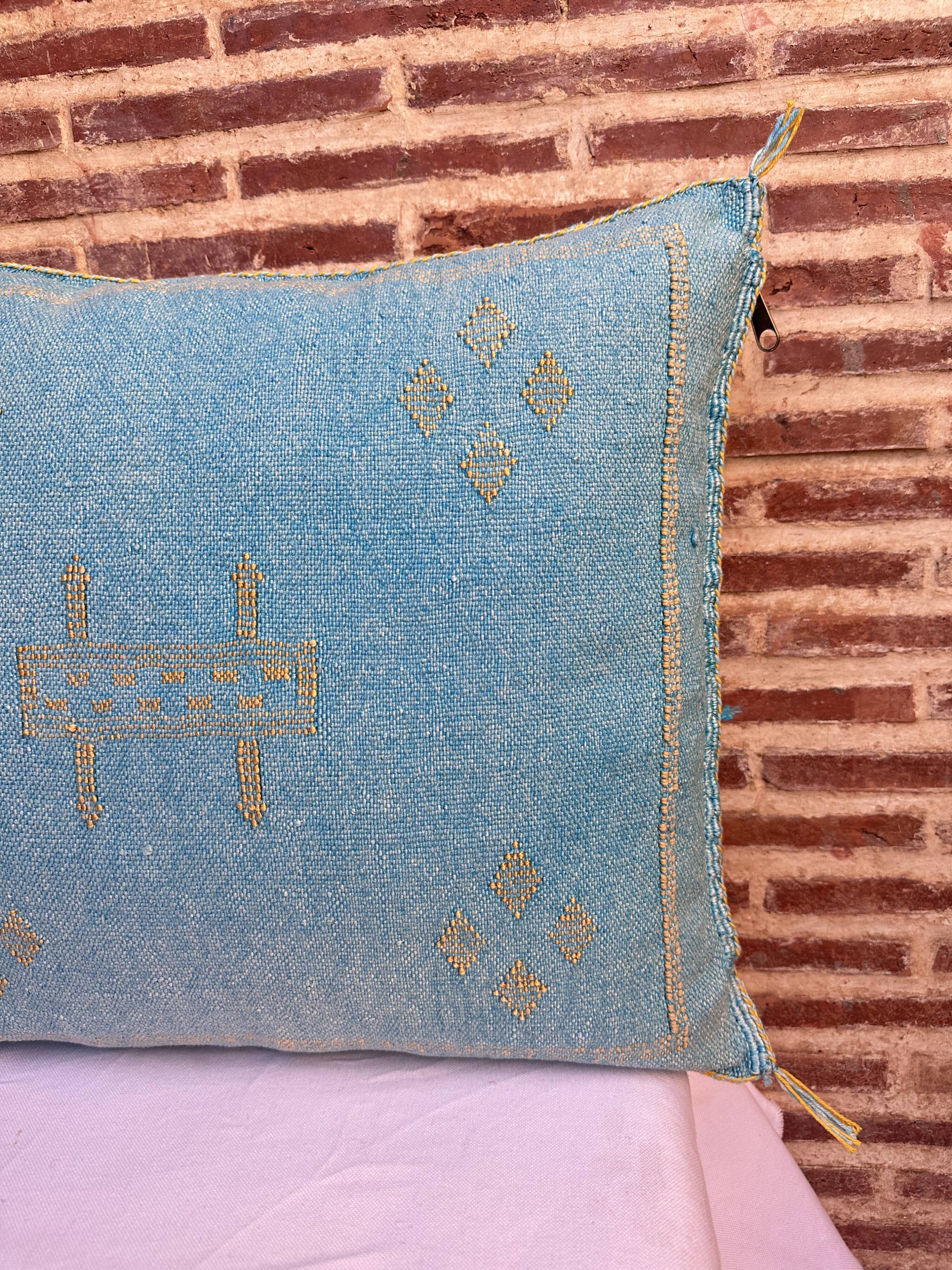 Handmade Moroccan silk cushion cover, cactus pattern