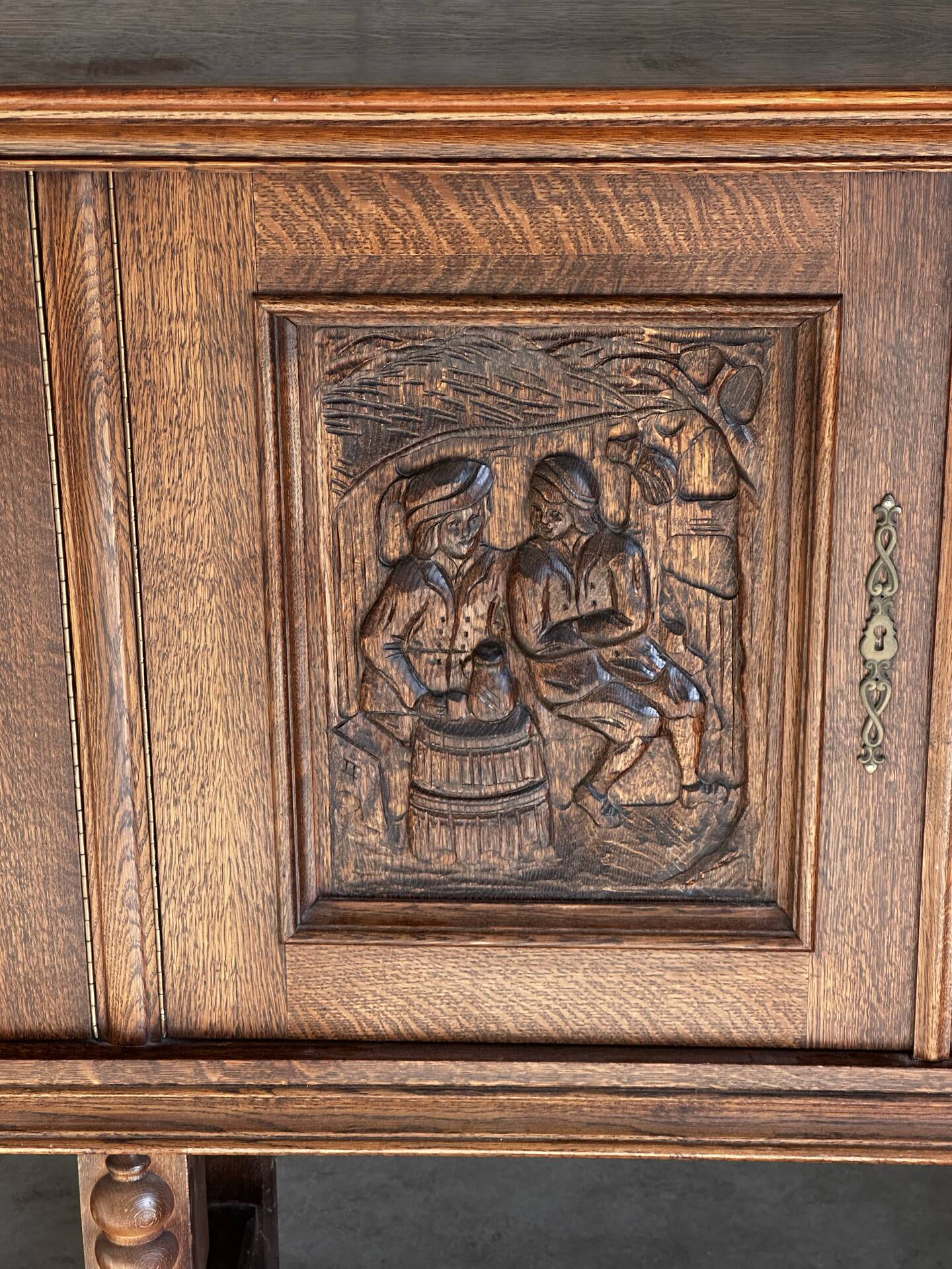 Large carved oak buffet in neo-Renaissance style, mid-20th century.