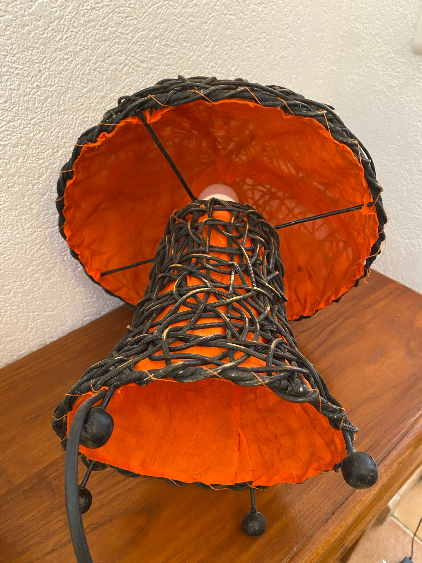 Large mushroom lamp in woven rattan