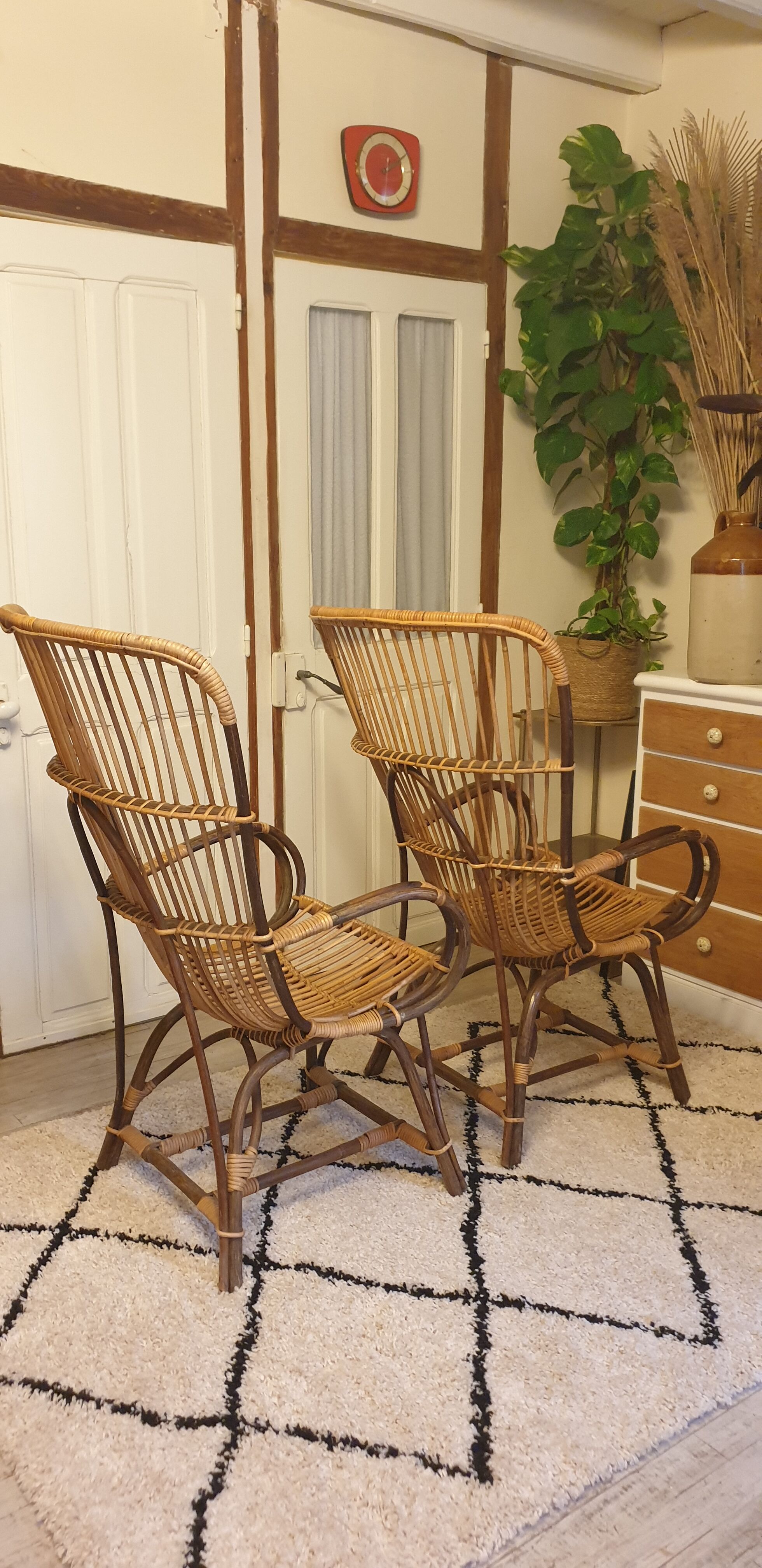 Pair of rattan armchairs