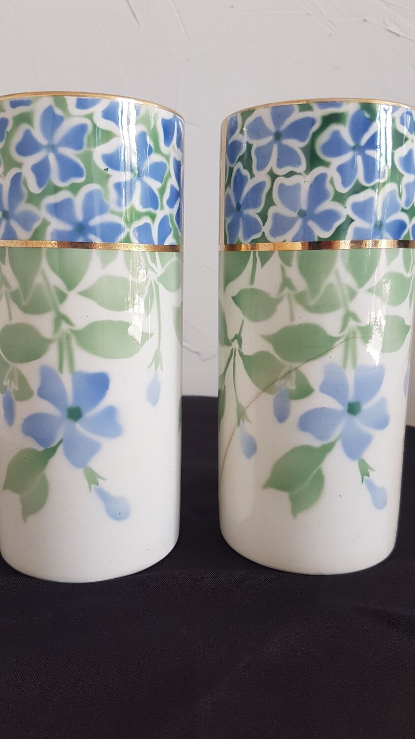Pair of vases earthenware Keller Guérin Lunéville Periwinkle model