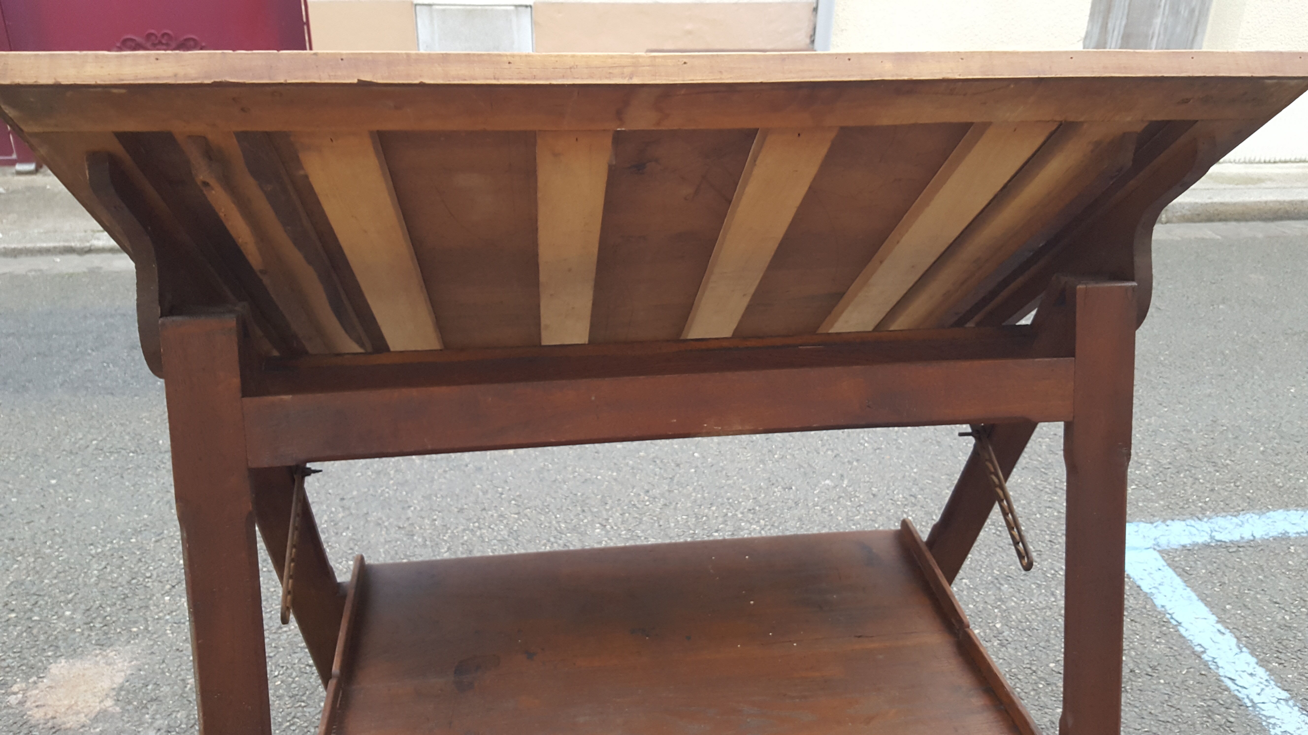 Drawing table wood and vintage metal