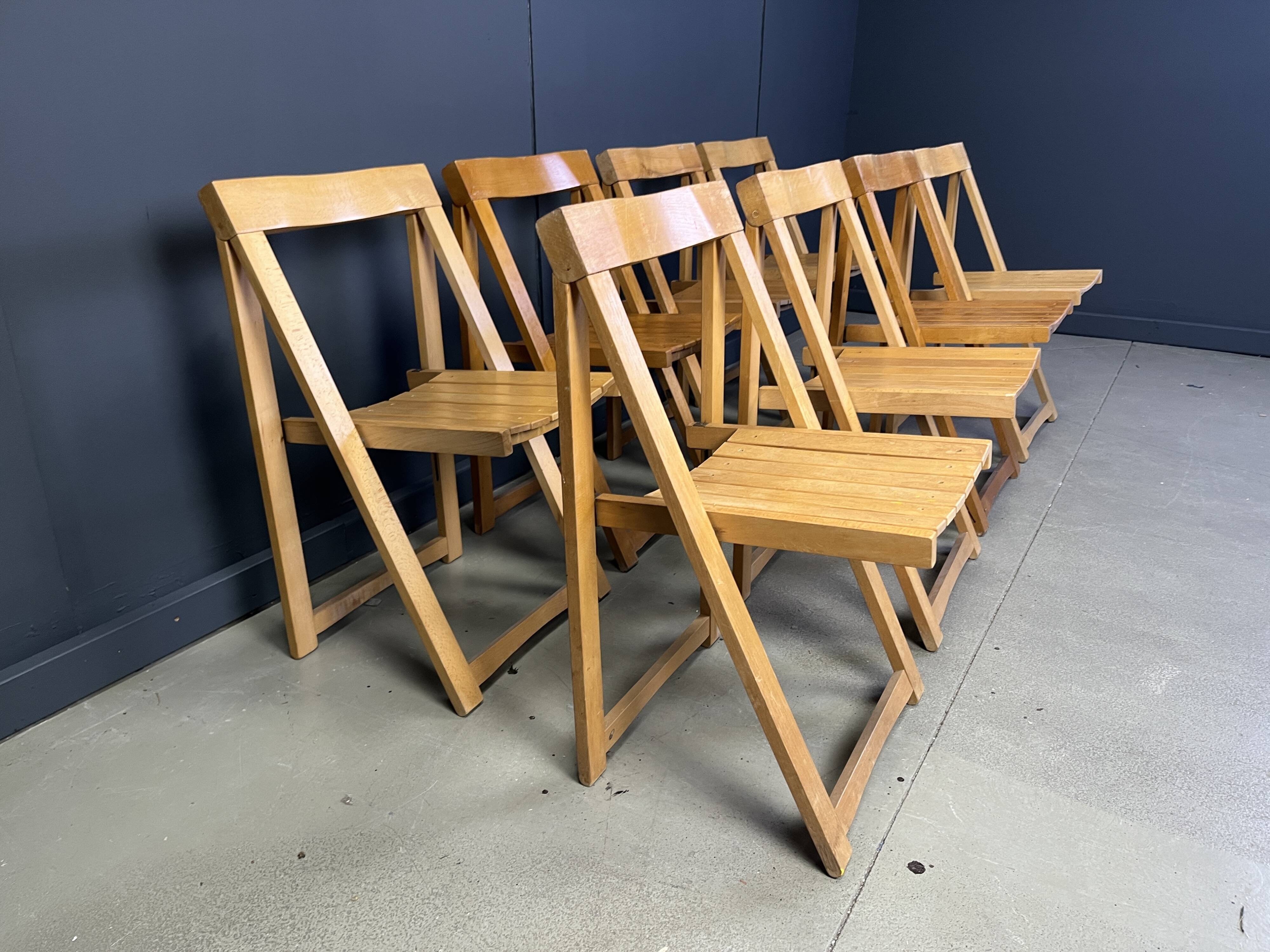 Chaises pliantes vintage en bois, lot de 8, années 1960