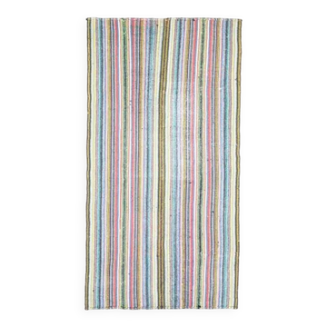 1970s Vintage Turkish Oushak Handmade Wool & Cotton Blue Rug 184x347