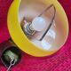 1970 adjustable pendant light, bright yellow opaline, very good condition, hangs h 65,,,, h28x25