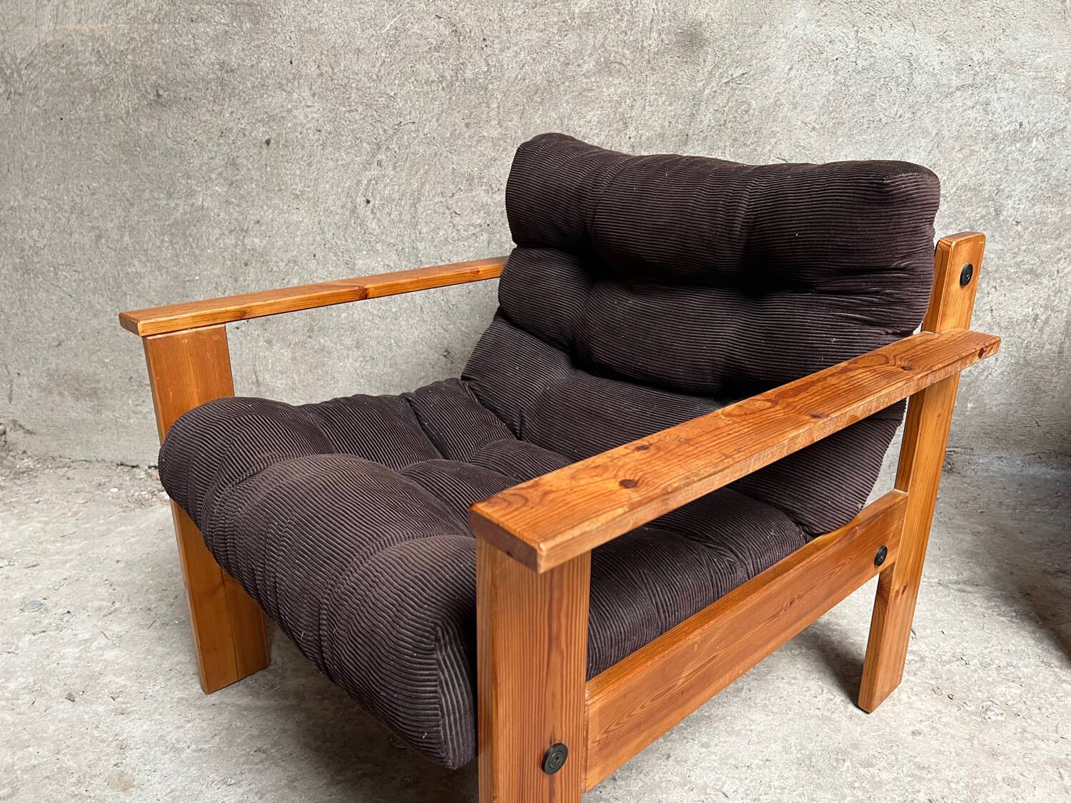 Pair of vintage pine armchairs 1970 1980 design look