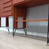 Mid century modular teak bookcase with bar unit, Italy 1950s