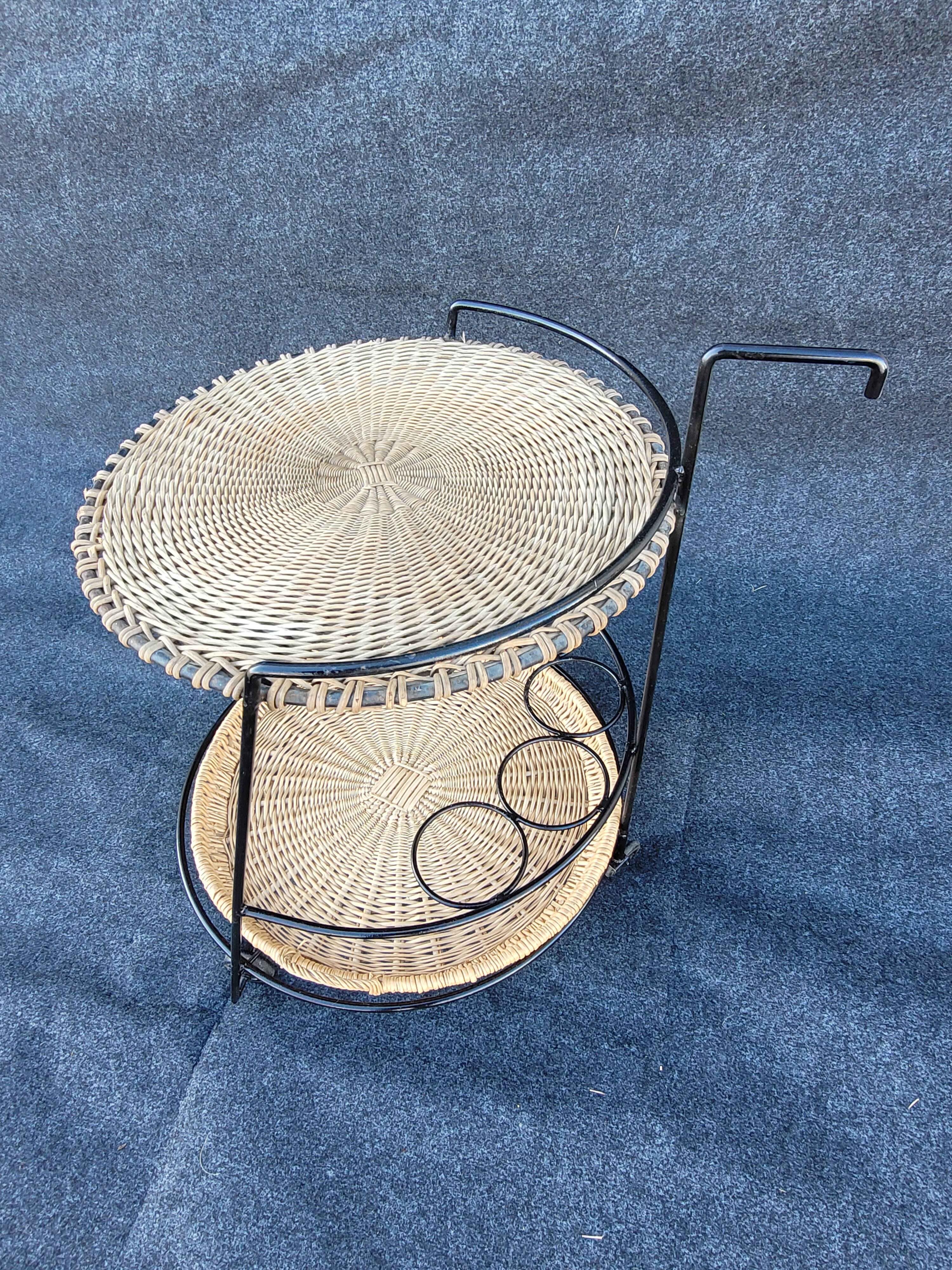 French iron and wicker bar cart from the 1950s